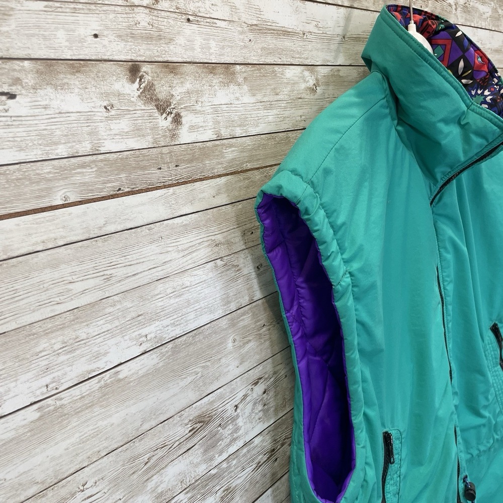 Vintage 90's Edelweiss Womens L Ski Vest Green Nordic Embroidery Quilted Lining - Picture 4 of 12